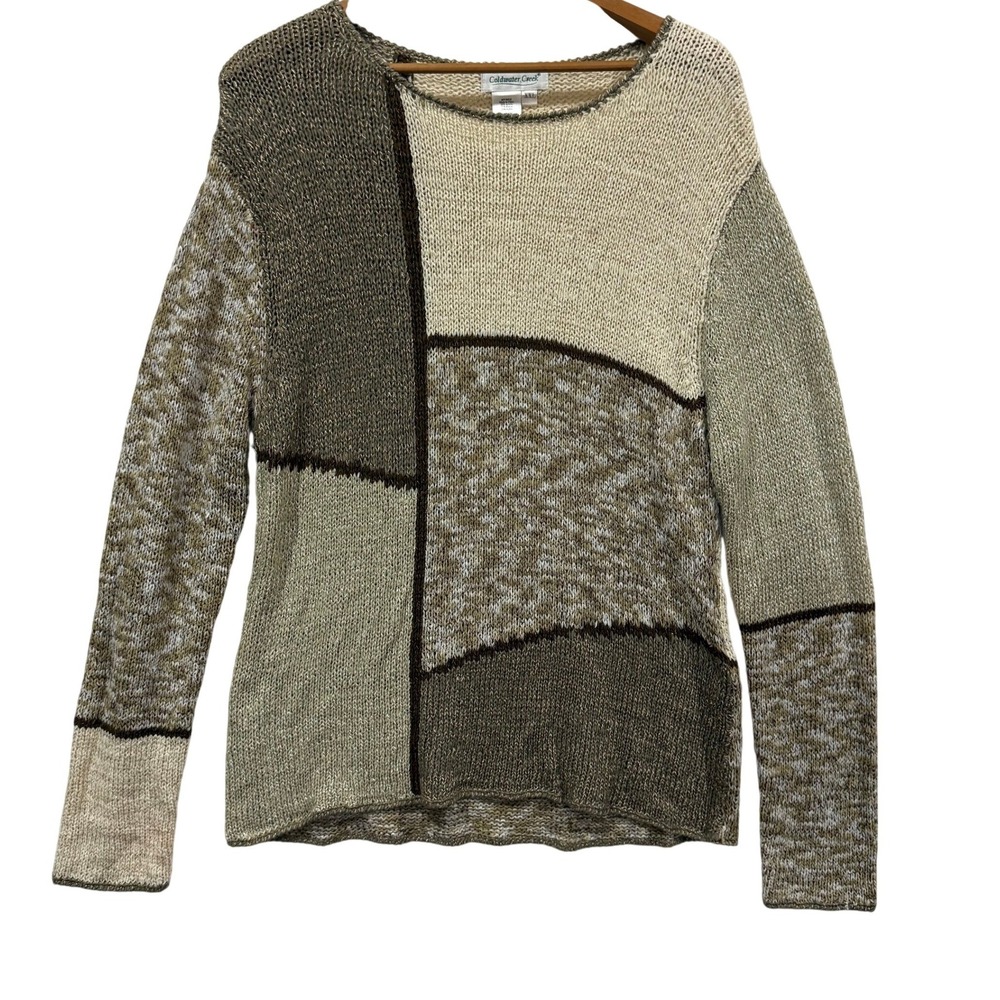 Coldwater Creek Women XXL‎ Patchwork Mixed Knit Sweater Earthy Colorblock H17929
